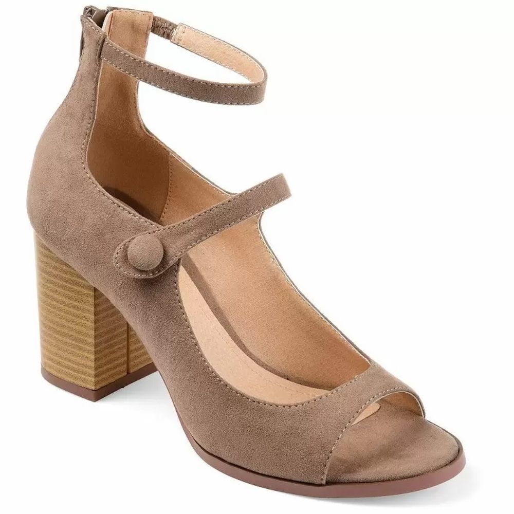 Brinley Co. Womens Hakin Faux Suede Ankle-Strap Open-Toe Heels 9.5M